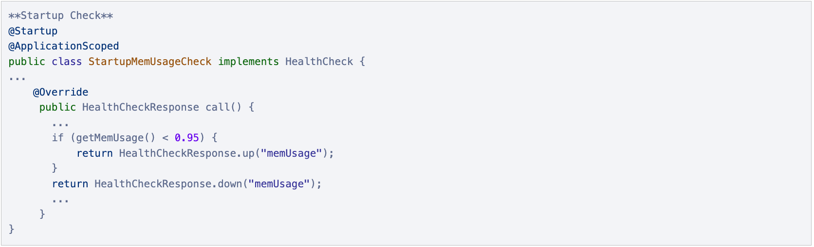 Screenshot of example Startup Check code